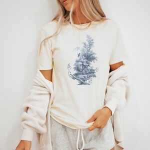 Classical Maiden in Woods Graphic Tee Vintage Etching Style